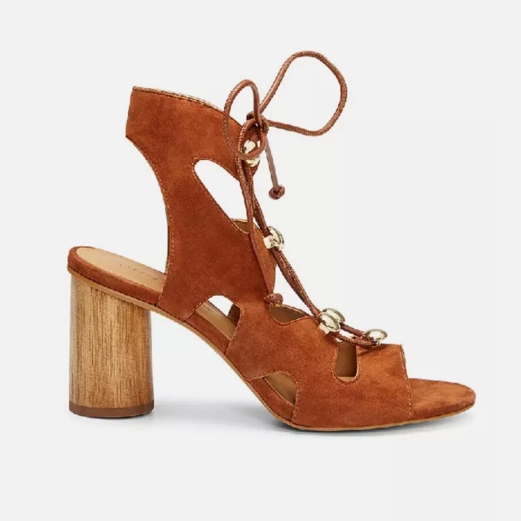 Rebecca Minkoff Women's Adiv Ghillie Cage Brown Suede Heel Sandal Size 9m
